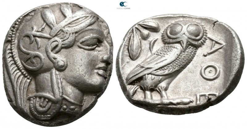 Attica. Athens circa 454-404 BC.
Tetradrachm AR

24mm., 16,96g.

Head of At...