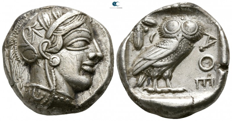 Attica. Athens 454-404 BC.
Tetradrachm AR

22mm., 16,86g.

Head of Athena w...