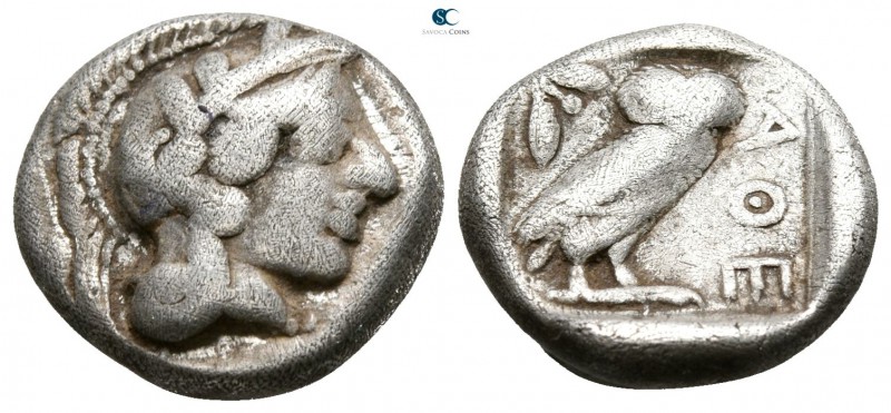 Attica. Athens circa 454-404 BC.
Drachm AR

13mm., 4,07g.

Head of Athena w...