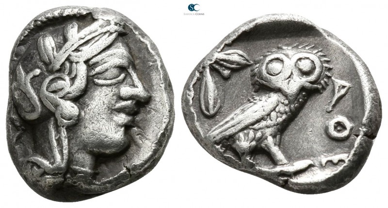 Attica. Athens circa 454-404 BC.
Drachm AR

14mm., 4,21g.

Head of Athena w...