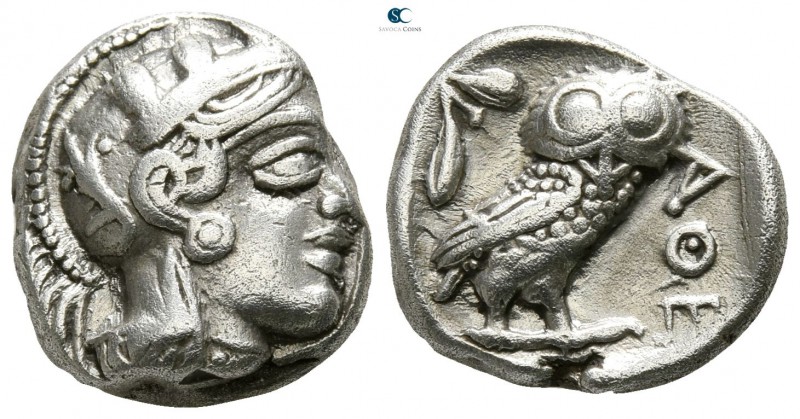 Attica. Athens circa 454-404 BC.
Drachm AR

13mm., 4,21g.

Head of Athena w...