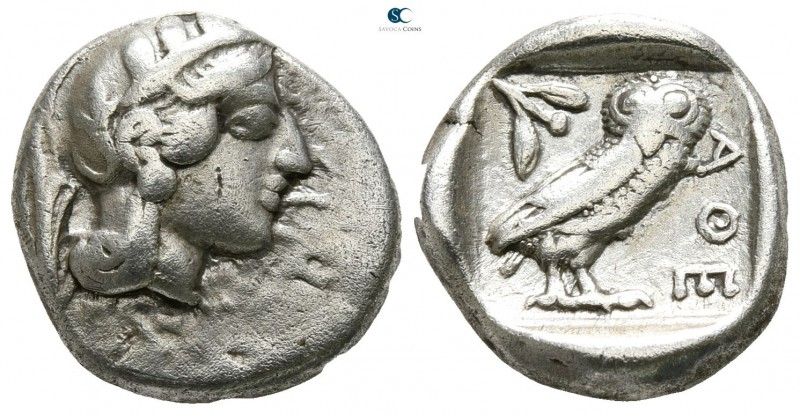 Attica. Athens circa 454-404 BC.
Drachm AR

13mm., 4,17g.

Head of Athena w...