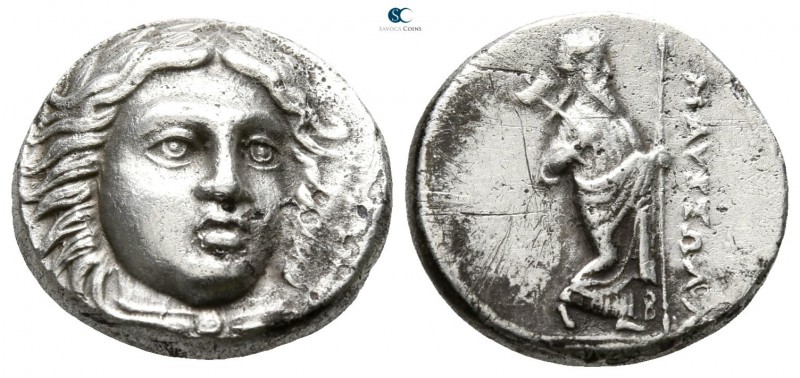 Satraps of Caria. Maussollos 377-352 BC.
Drachm AR

13mm., 3,58g.

Laureate...