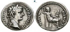 Tiberius AD 14-37. Lugdunum. Denarius AR. "Tribute Penny" type.