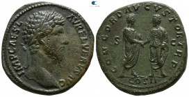 Lucius Verus AD 161-169, (struck AD 161). Rome. Sestertius Æ