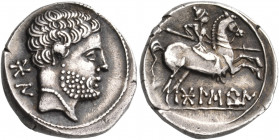 SPAIN. Bolskan - Osca. Circa 150-100 BC. Denarius (Silver, 17 mm, 3.88 g, 12 h). Bo Bearded male head to right, wearing pearl necklace. Rev. BoLSCaN H...