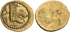 ETRURIA. Populonia. Circa 211-206 BC. 25 Asses (Gold, 13 mm, 1.40 g), struck during the Second Punic War. X - XV Lion's head to right, with open jaws ...