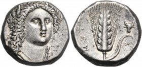LUCANIA. Metapontum. Circa 330-290 BC. Nomos (Silver, 19 mm, 7.90 g, 3 h), struck under the magistrates Ap... and Atha... Head of Demeter facing, turn...