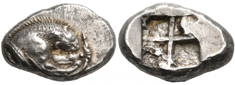 LUCANIA. Velia. Circa 535-465 BC. Drachm (Silver, 16 mm, 3.89 g). Forepart of li...