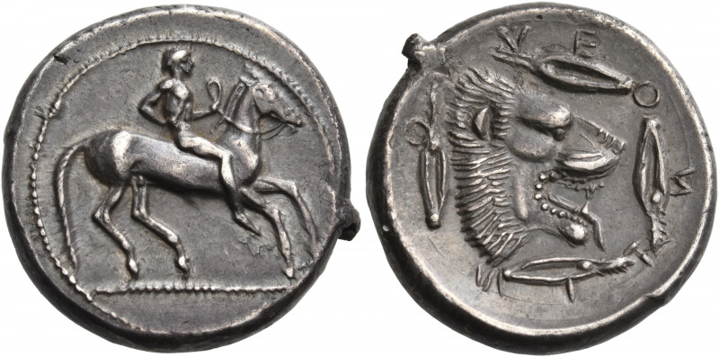 SICILY. Leontini. Circa 476-466 BC. Didrachm (Silver, 22 mm, 8.69 g, 10 h). Nude...