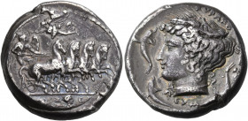 SICILY. Syracuse. Second Democracy, 466-405 BC. Tetradrachm (Silver, 24 mm, 17.02 g, 8 h), signed by the engravers Euth… on the obverse and Eumenes on...