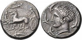 SICILY. Syracuse. Dionysios I, 405-367 BC. Tetradrachm (Silver, 26 mm, 16.81 g, 3 h), unsigned but in the style of Eukleidas, circa 400. Charioteer, h...