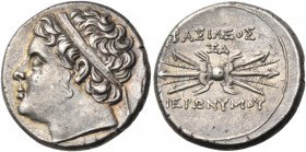 SICILY. Syracuse. Hieronymos, 215-214 BC. 5 Litrai (Silver, 17.5 mm, 4.26 g, 7 h). Diademed head of Hieronymos to left. Rev. BAΣIΛEΩΣ - IEPΩNYMOY Wing...