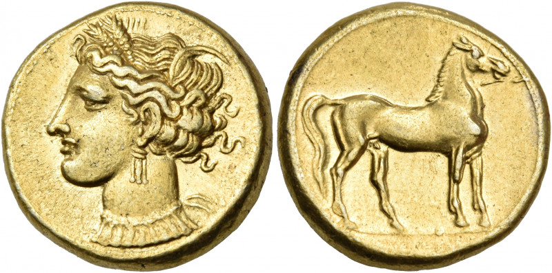 CARTHAGE. c. 290-270 BC. Stater (Electrum, 18.5 mm, 7.39 g, 12 h). Head of Tanit...