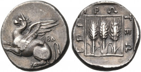 THRACE. Abdera. Circa 411/10 - 386/5 BC. Tetrobol (Silver, 15 mm, 2.85 g, 1 h), struck under the magistrate Proteus, 366-365. ABΔ Griffin springing to...