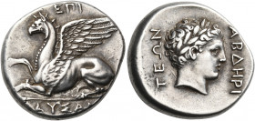 THRACE. Abdera. Circa 375/3-365/0 BC. Stater (Silver, 24 mm, 11.36 g, 6 h), struck under the magistrate Pausanias. ΕΠΙ / ΠΑΥΣΑΝΙΩ Griffin seated to le...