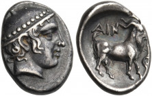 THRACE. Ainos. Circa 429-427/6 BC. Diobol (Silver, 12 mm, 1.26 g, 6 h). Head of Hermes wearing petasos to right. Rev. AIN Goat standing to right; to r...