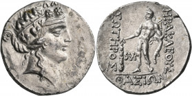 ISLANDS OFF THRACE, Thasos. Q. Braetius Sura, Proquaestor, 89-87 BC. Tetradrachm (Silver, 31.5 mm, 15.75 g, 11 h), overstruck, possibly on an Athenian...