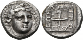 MACEDON. Amphipolis. 369/8 BC. Drachm (Silver, 15 mm, 3.43 g, 4 h). Laureate head of Apollo facing, turned slightly to the right. Rev. ΑΜΦIΠΟΛΙΤΕΩΝ Ra...