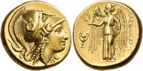 KINGS OF MACEDON. Alexander III ‘the Great’, 336-323 BC. Distater (Gold, 22 mm, 17.23 g, 1 h), Amphipolis, circa 325-319. Head of Athena to right, wea...