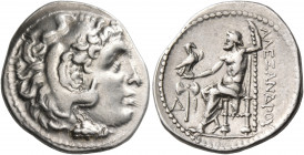 KINGS OF MACEDON. Alexander III ‘the Great’, 336-323 BC. Drachm (Silver, 17 mm, 4.26 g, 3 h), Mylasa or Kaunos, circa 300-280. Head of Herakles to rig...