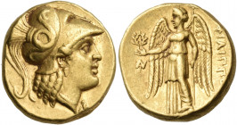 KINGS OF MACEDON. Philip III Arrhidaios, 323-317 BC. Stater (Gold, 17.5 mm, 8.61 g, 6 h), uncertain Eastern mint, circa 320. Head of Athena to right, ...