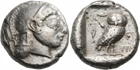 ATTICA. Athens. Circa 500/490-485/0 BC. Tetradrachm (Silver, 23 mm, 16.68 g, 7 h). Head of Athena to right, wearing close-fitted crested Attic helmet ...