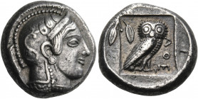 ATTICA. Athens. Circa 467-465 BC. Didrachm (Silver, 17.5 mm, 8.48 g, 9 h). Head of Athena to right, wearing crested Attic helmet adorned with three ol...