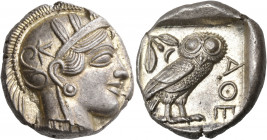 ATTICA. Athens. Circa 449-404 BC. Tetradrachm (Silver, 24 mm, 17.24 g, 6 h), 430s. Head of Athena to right, wearing crested Attic helmet adorned with ...