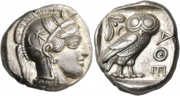 ATTICA. Athens. Circa 449-404 BC. Tetradrachm (Silver, 23 mm, 17.21 g, 10 h), 430s. Head of Athena to right, wearing crested Attic helmet adorned with...