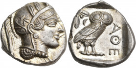 ATTICA. Athens. Circa 449-404 BC. Tetradrachm (Silver, 26 mm, 17.22 g, 4 h), 430s. Head of Athena to right, wearing crested Attic helmet adorned with ...