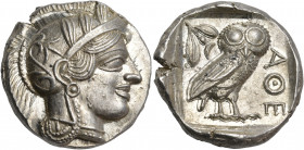 ATTICA. Athens. Circa 449-404 BC. Tetradrachm (Silver, 26 mm, 17.22 g, 4 h), 430s BC. Head of Athena to right, wearing crested Attic helmet adorned wi...