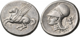 CORINTHIA. Corinth. Circa 375-300 BC. Stater (Silver, 22 mm, 8.57 g, 6 h). Ϙ Pegasos flying to left. Rev. Helmeted head of Athena to left; below chin,...