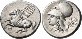 CORINTHIA. Corinth. Circa 375-300 BC. Stater (Silver, 21 mm, 8.55 g, 12 h). Ϙ Pegasos flying to left. Rev. Head of Aphrodite to left, wearing Corinthi...