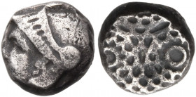 ASIA MINOR. Uncertain. Circa 400-340 BC. Diobol (Silver, 8 mm, 1.11 g). Male head to left, wearing a helmet with what appears to be lowerable visor pe...