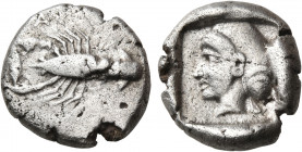 BITHYNIA. Astakos. Circa 450 BC. Drachm (Silver, 18 mm, 4.95 g, 12 h). AΣ Lobster ( astakos ) to left, holding a fish (a tunny fish?) with its claws. ...