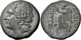 KINGS OF BITHYNIA. Prusias I Chloros, circa 230-182 BC. Tetrachalkon (Bronze, 28 mm, 12.01 g, 12 h). Laureate head of Apollo to left; on neck, traces ...
