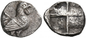 TROAS. Dardanos (?). Circa 480-450 BC. Obol (Silver, 9 mm, 0.64 g), but possibly minted in Dikaia in Thrace. Rooster standing to right. Rev. Quadripar...