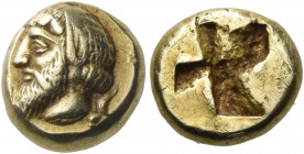 IONIA. Phokaia. Circa 478-387 BC. Hekte (Electrum, 10 mm, 2.57 g). Bearded head of King Midas to left, wearing laurel wreath and with an ass's ear; be...