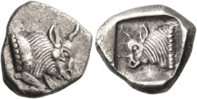 CARIA. Uncertain. Circa 5th century BC. Tetrobol (Silver, 13 mm, 2.08 g, 8 h). Forepart of a bull to right; pearls on the truncation. Rev. Forepart of...
