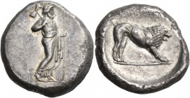 SATRAPS OF CARIA. Hekatomnos, circa 392/1-377/6 BC. Tetradrachm (Silver, 25 mm, 14.77 g, 8 h), Halikarnassos. Zeus Labraundos standing to right, weari...