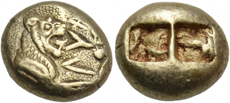 KINGS OF LYDIA. Alyattes II, circa 620/610-560 BC. Trite (Electrum, 13x11 mm, 4....