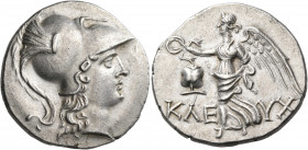 PAMPHYLIA. Side. Circa 145-125 BC. Tetradrachm (Silver, 30 mm, 15.97 g, 12 h), struck under the magistrate Kleuch... Head of Athena to right, wearing ...