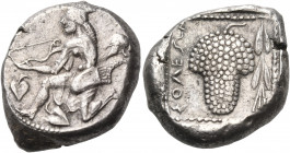CILICIA. Soloi. Circa 425-400 BC. Stater (Silver, 21 mm, 10.86 g, 3 h). Amazon, wearing a pointed bonnet, with drapery around her waist and at least o...