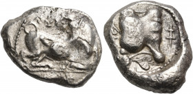 CYPRUS. Paphos. Athe..., circa 470-450 BC. Stater (Silver, 23.5 mm, 11.20 g, 9 h). Man-headed bull reclining to right on ground line, his bearded head...