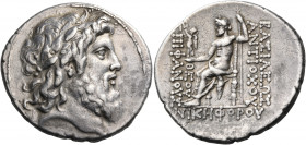 SELEUKID KINGS OF SYRIA. Antiochos IV Epiphanes, 175-164 BC. Tetradrachm (Silver, 32 mm, 16.40 g, 12 h), Antioch, 168-164. Laureate and bearded head o...