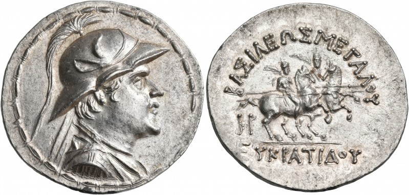 BAKTRIA, Greco-Baktrian Kingdom. Eukratides I, circa 170-145 BC. Tetradrachm (Si...