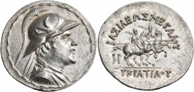 BAKTRIA, Greco-Baktrian Kingdom. Eukratides I, circa 170-145 BC. Tetradrachm (Silver, 35.5 mm, 17.02 g, 12 h), c. late 160s. Diademed and draped bust ...