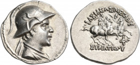 BAKTRIA, Greco-Baktrian Kingdom. Eukratides I, circa 170-145 BC. Drachm (Silver, 20 mm, 4.18 g, 12 h). Diademed and draped bust of Eukratides to right...