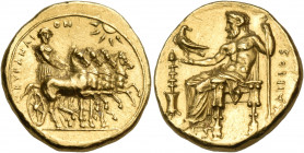 KYRENAICA. Kyrene. Ophellas, Ptolemaic Governor, first reign, circa 322-313 BC. Stater (Gold, 21 mm, 8.63 g, 11 h), struck under the magistrate Chairi...